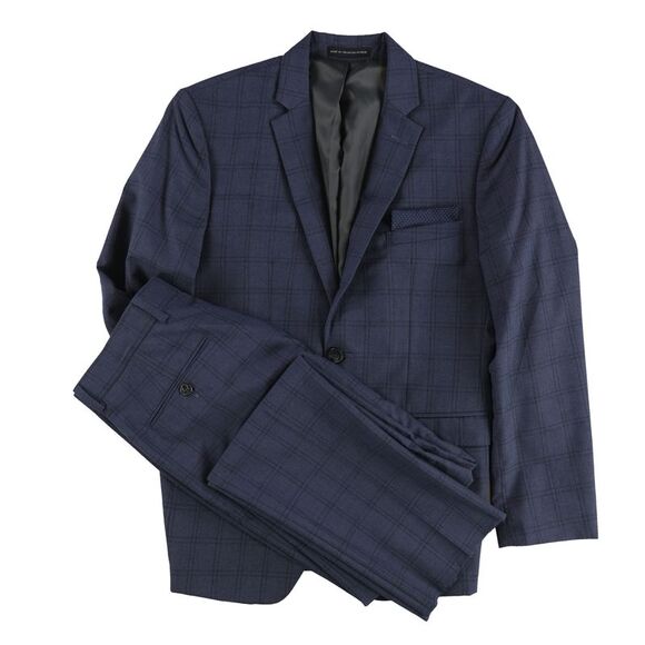 Perry Ellis Mens Portfolio Two Button Formal Suit, Blue, NWT